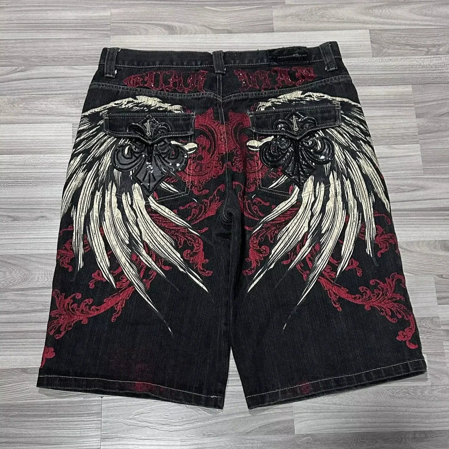 Gothic Embroidery Denim Shorts Mens Jean Shorts