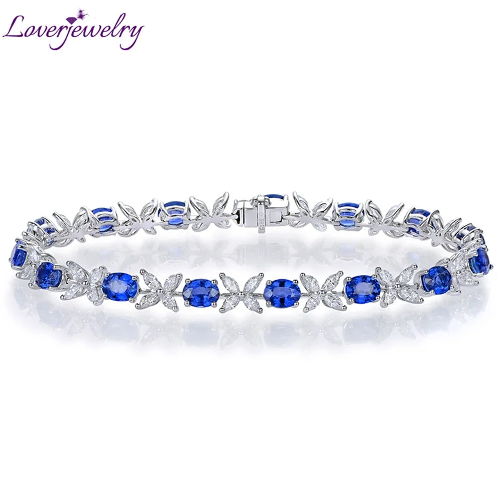 LOVERJEWELRY Sapphire Bracelet Young Lady Real 18K White Gold Natural Sapphires Diamonds Jewelry Bracelets for Women Anniversary