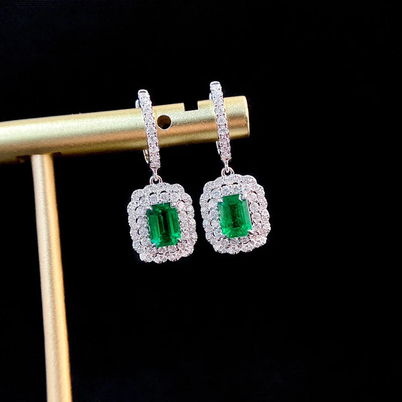 18K White Gold Earrings Natural Emerald Gemstone Earrings Luxury Diamond Jewelry