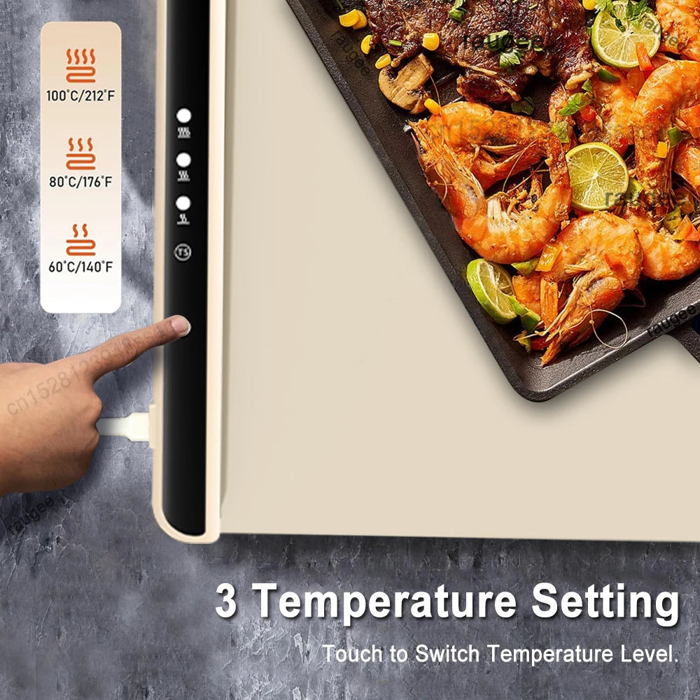 Electric Food Warming Tray – Foldable 3-Temp Setting Mat