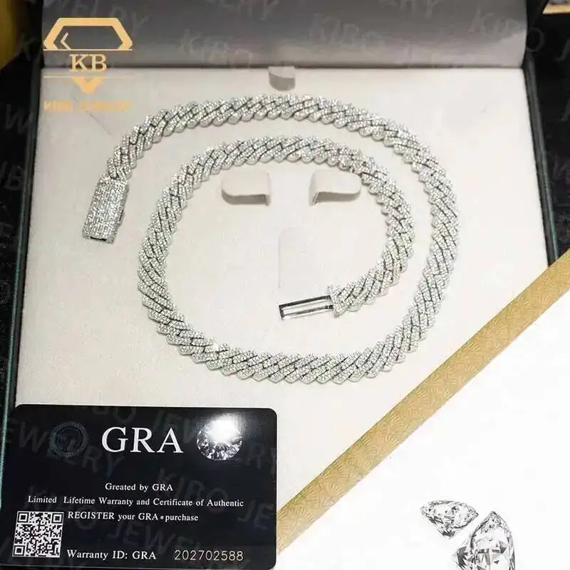 10mm Moissanite Miami Cuban Link Chain | GRA Certified | 925 Silver 18K Gold Plated