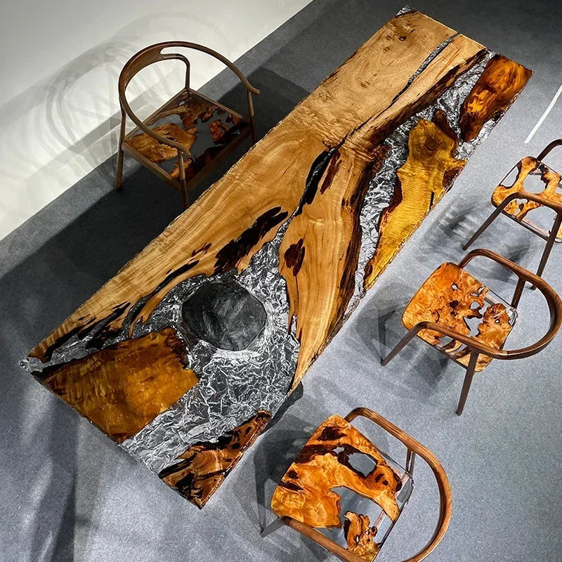 Teglex Epoxy Crystal Coffee Table | Live-Edge Solid Walnut & Rosewood