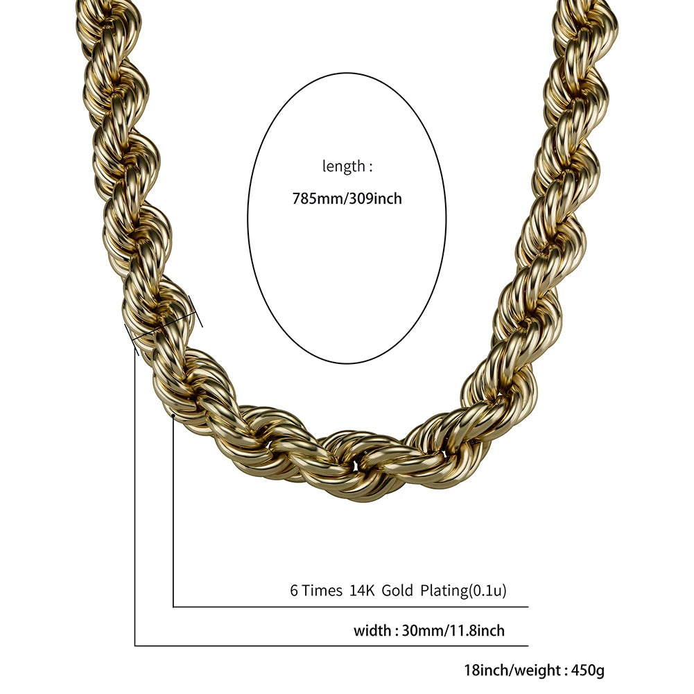 30MM Rope Chain Stainless Steel Hip Hop Necklace
