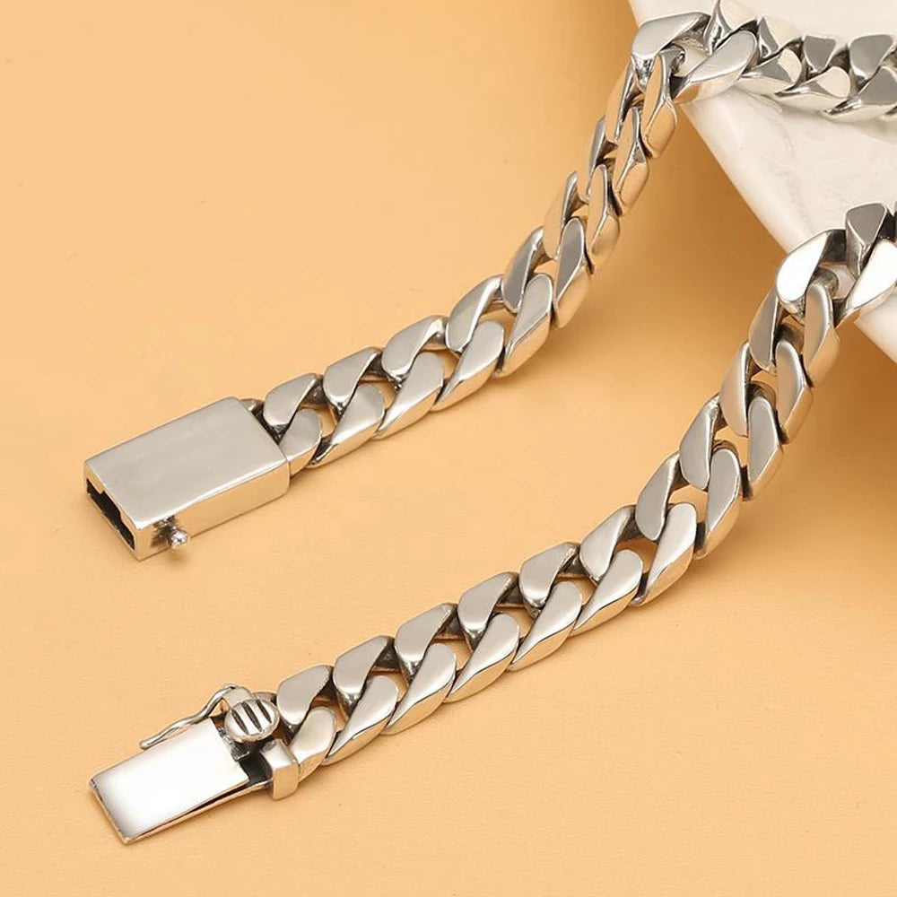 S925 Sterling Silver 15MM Extra-Wide Necklace Cuban Curb Chain Figaro Fine Jewelry