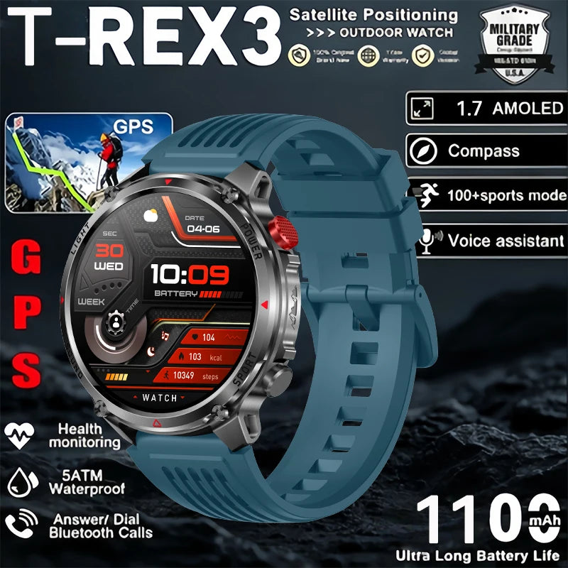 T-Rex Pro Military Smartwatch 5ATM AMOLED Dual-Band Casual