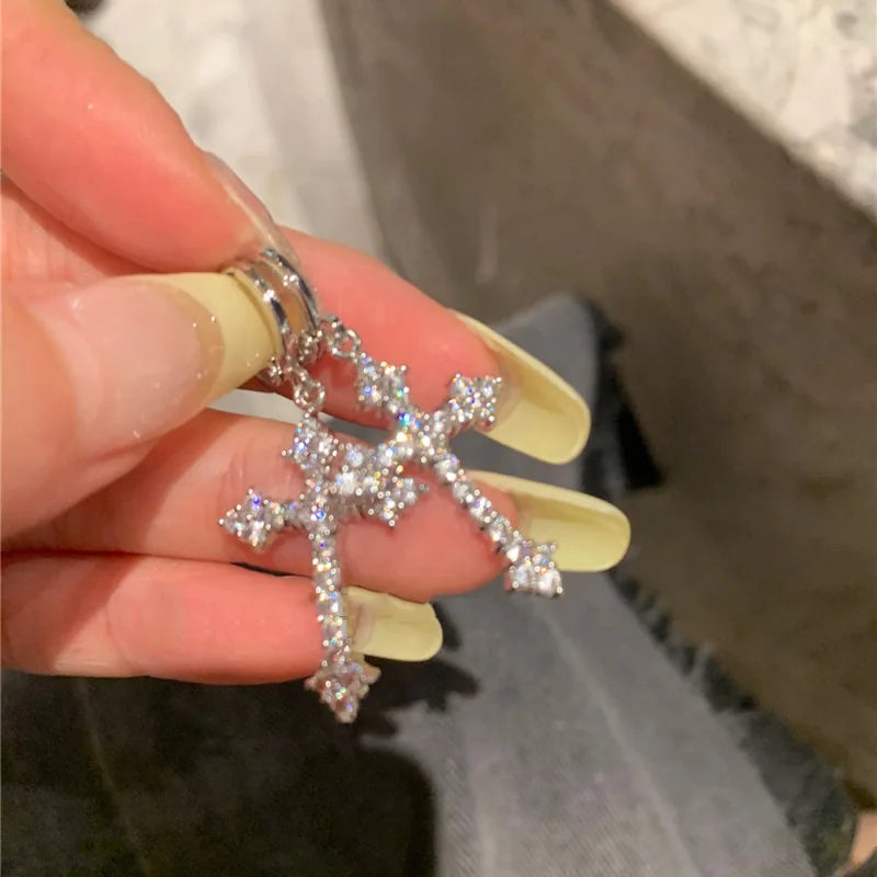 Silver Star & Opal Heart Hoop Earrings Women