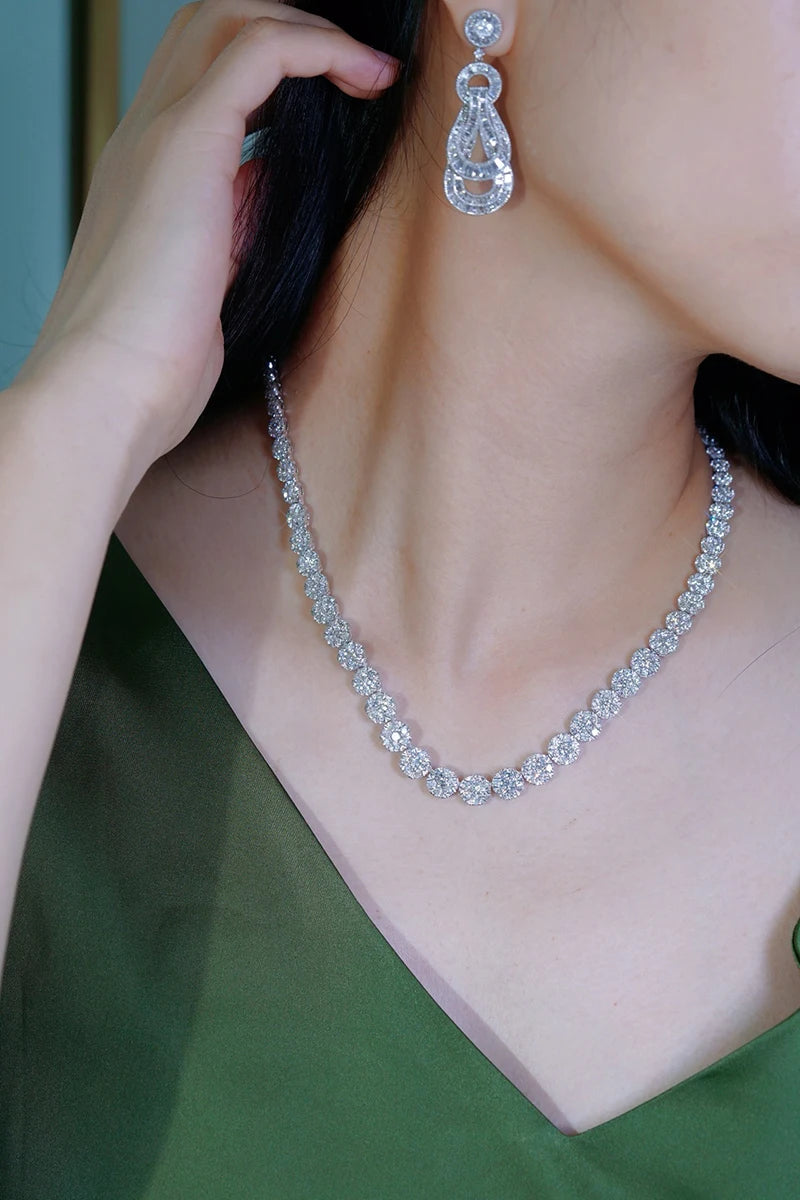 KUGG 100% 18K White Gold Necklace Luxury Elegant Style 16.50carat Real Natural Diamond Necklace for Women High Party Jewelry