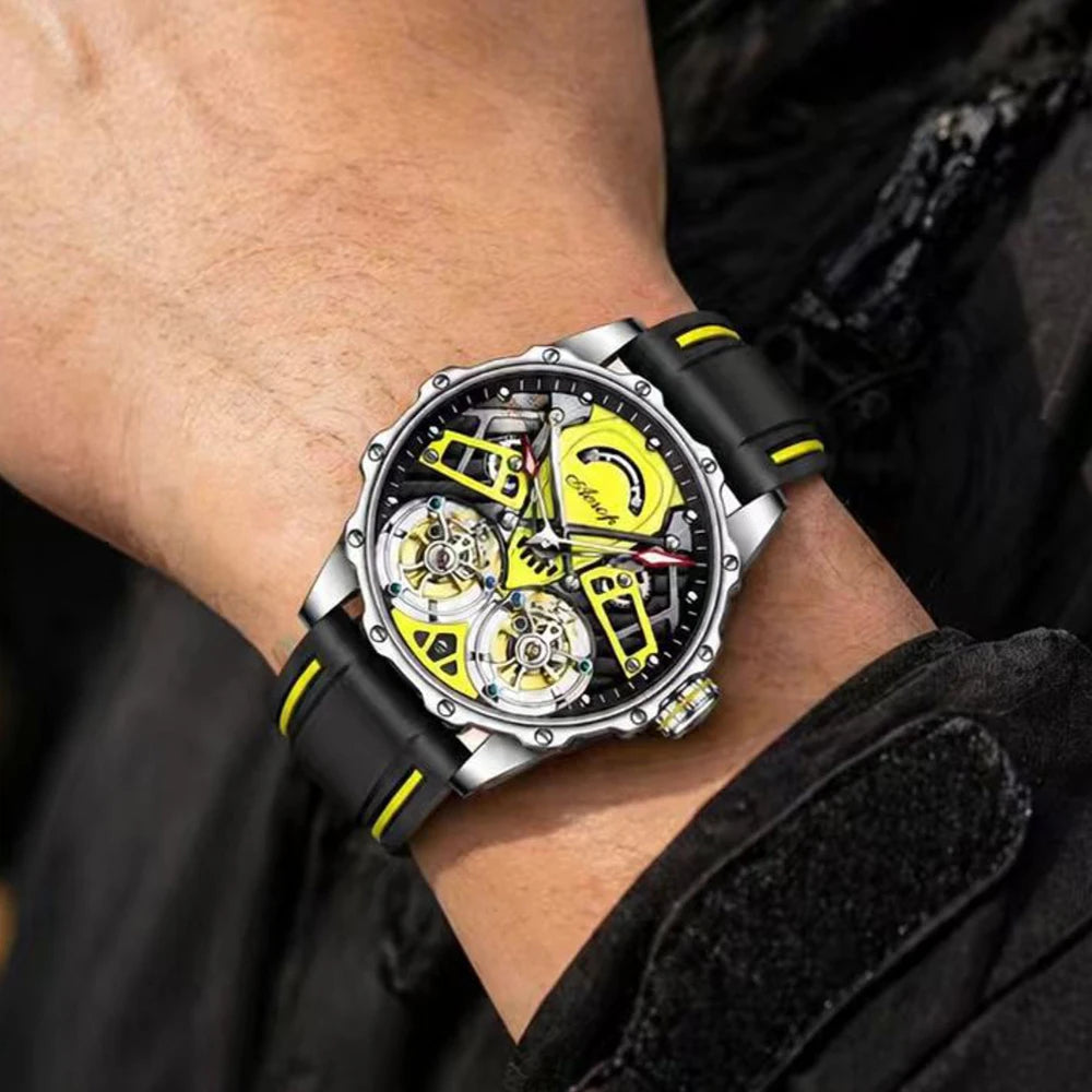 Double Flywheel Tourbillon Mechanical Watch Hollow Skeleton Glow Wristwatch
