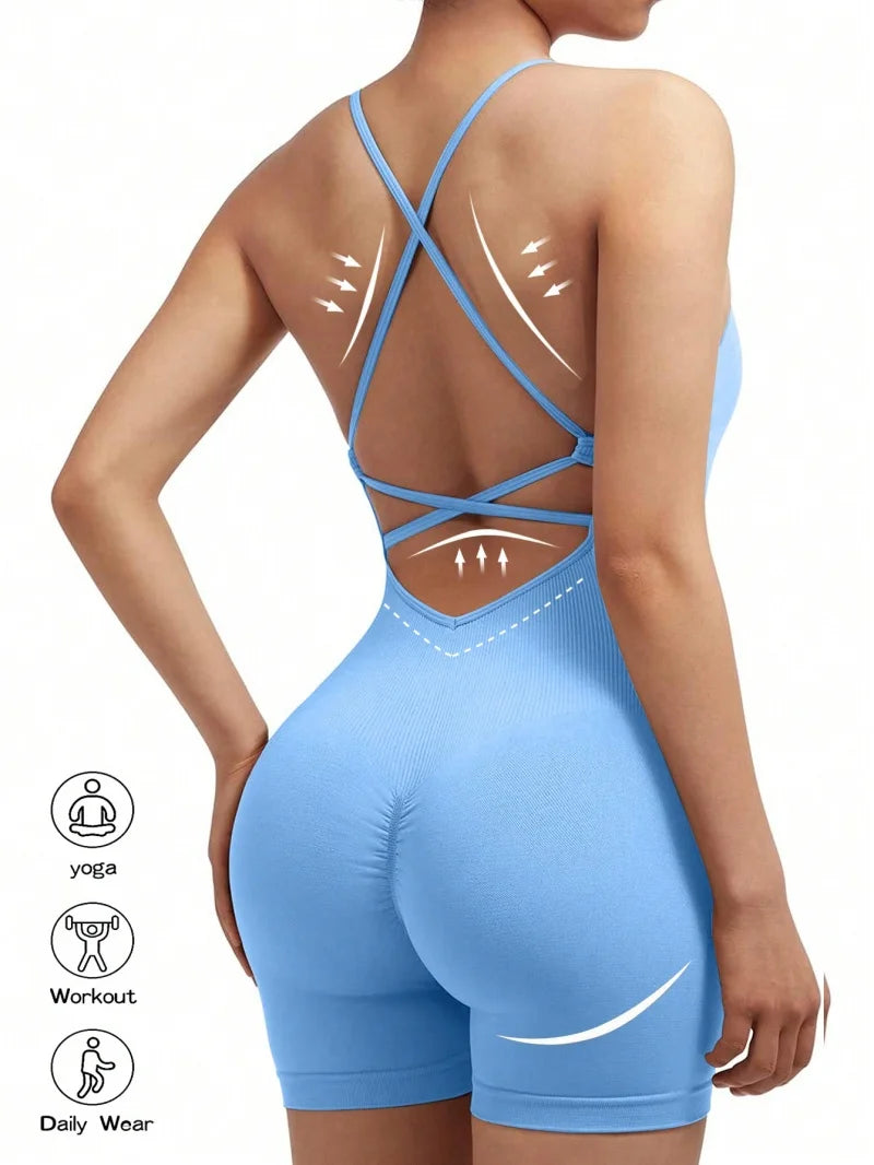 Women's Fitness Jumpsuit Backless Yoga Romper Scrunch