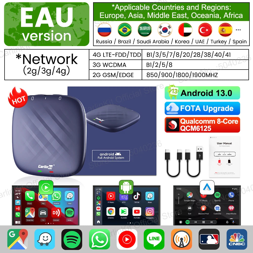 CarlinKit Wireless CarPlay Android Auto AI Box 64G 128G
