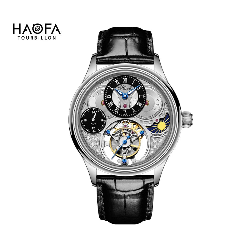 Haofa GMT Flying Tourbillon Men's Watch – Sapphire Crystal | Dual Time Zone Luxury