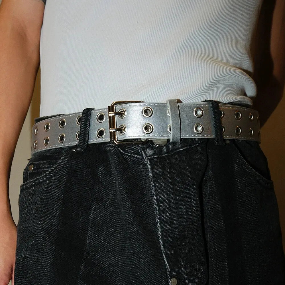 Punk Belt Unisex Double Hole Punch Free Hip Hop Casual