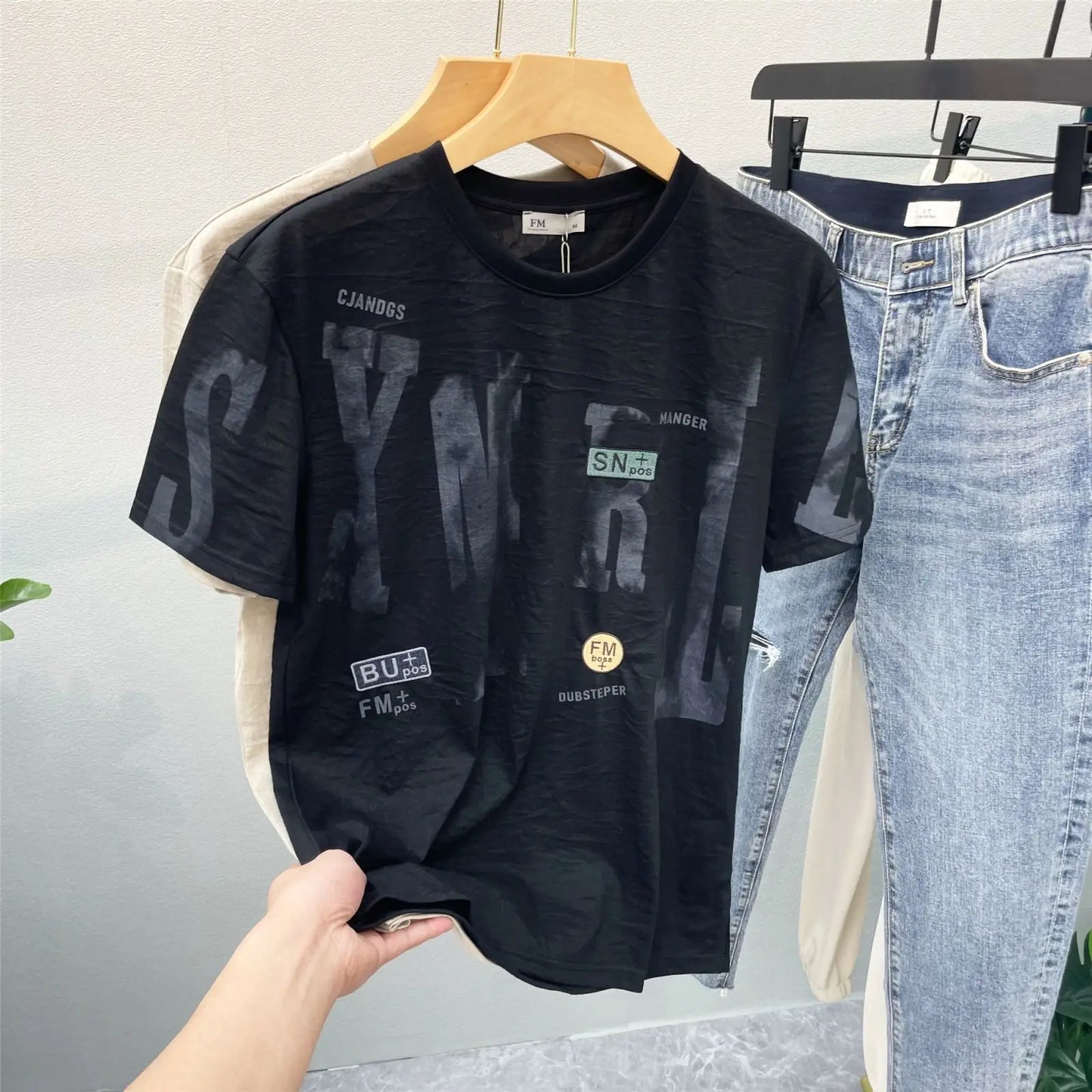 Men New Print Short Sleeve Cotton Top
