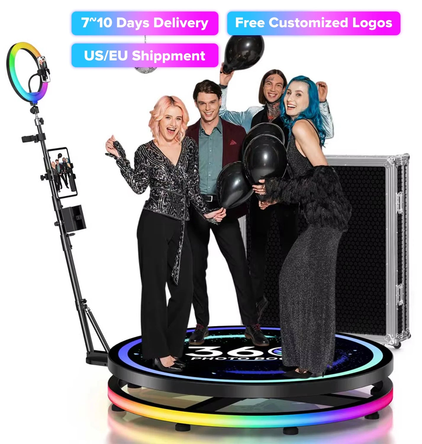 360 Photo Booth Machine RGB Light App Control Party Events