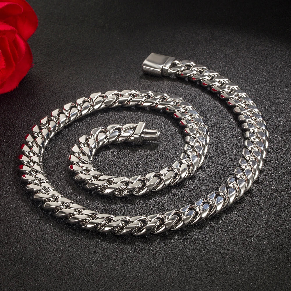 12mm Curb Cuban Chain Necklaces 925 Sterling Silver Link Chain Solid Silver
