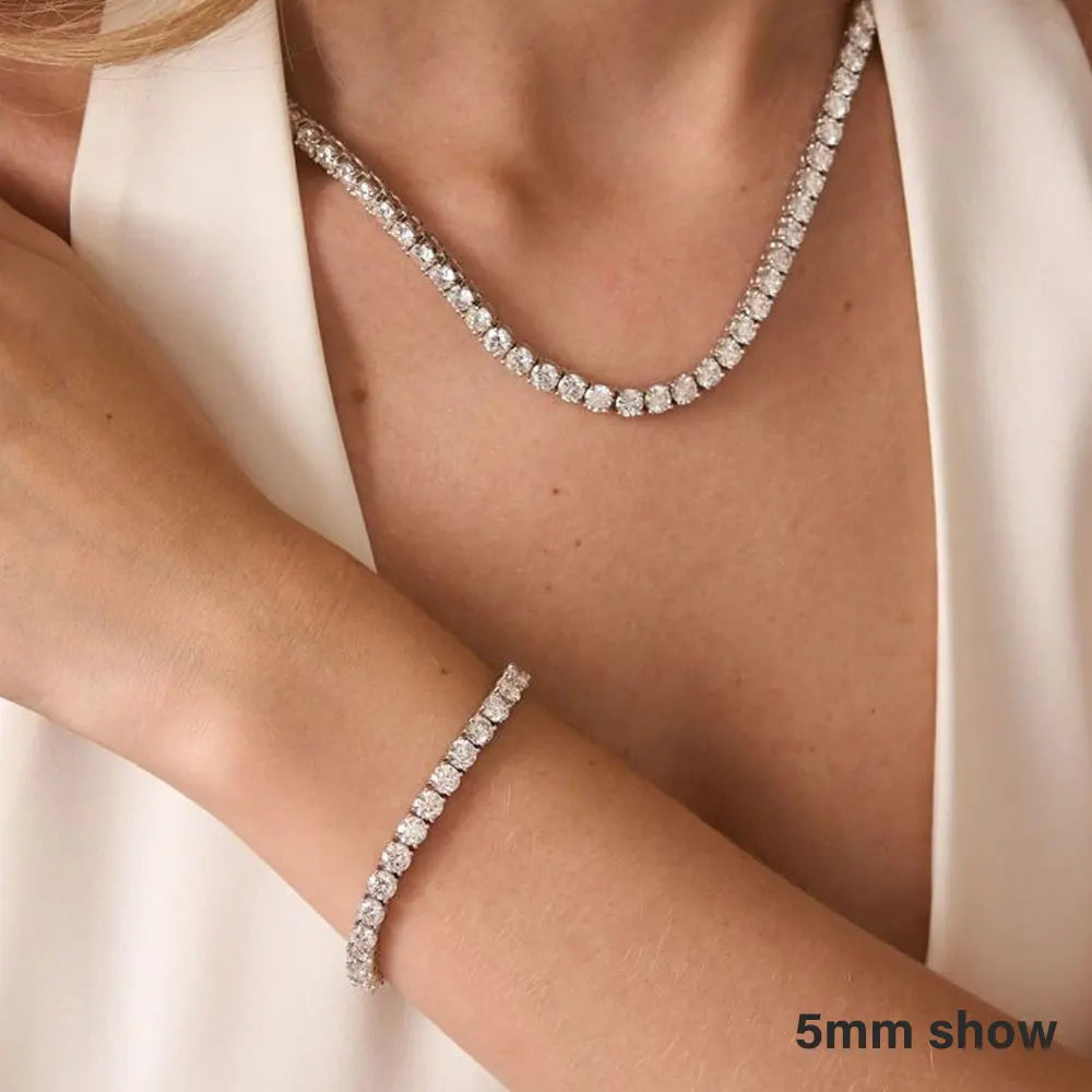 KNOBSPIN Moissanite Tennis Necklace 925 Silver 18K Gold