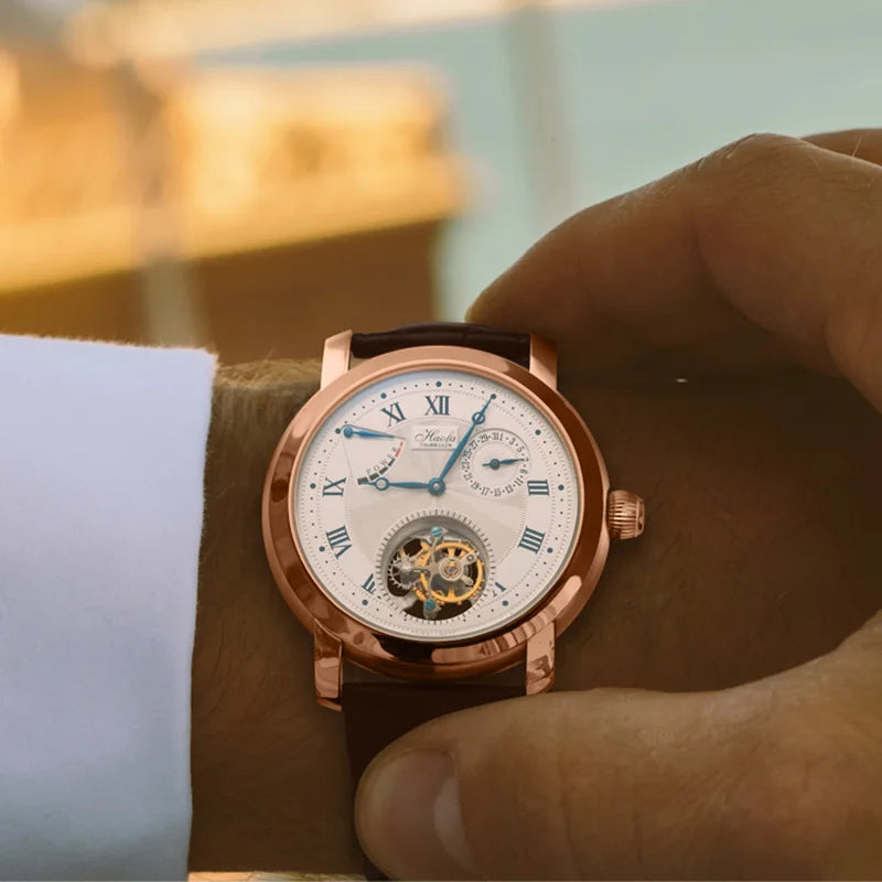 18K Solid Gold Tourbillon Watch | Sunburst Dial Sapphire