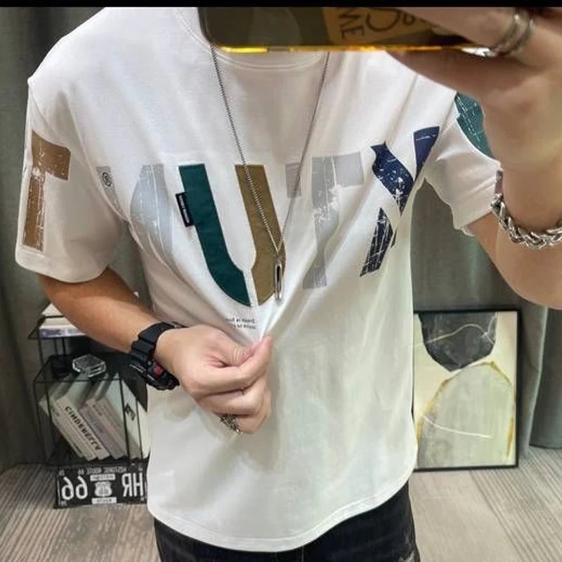 Men's Letter Print T-Shirt – Loose Cotton Casual Tshirt