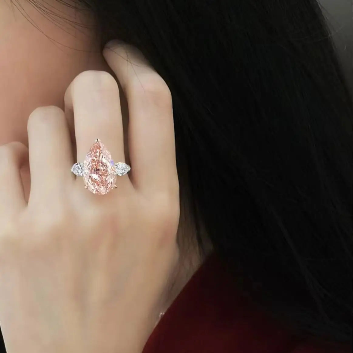 FLORAL IGI 10.5ct Pear Cut Pink VS1 Lab Grown Diamond CVD 18k Certified Pure Gold Engagement Ring Three Stone Laboratory Diamond