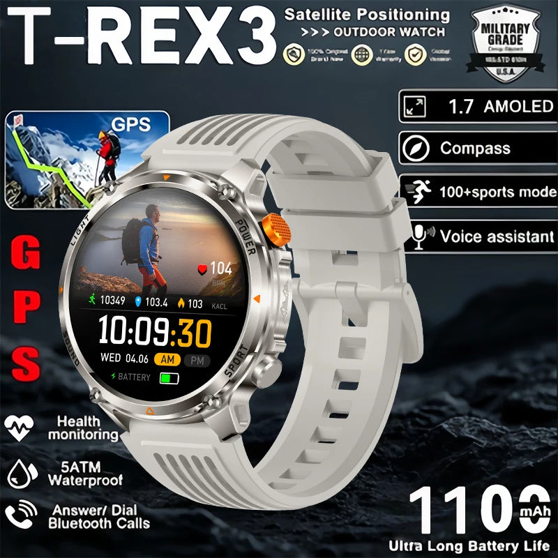 Military Tactical Smartwatch 5ATM GPS 1100mAh Bluetooth Call Men