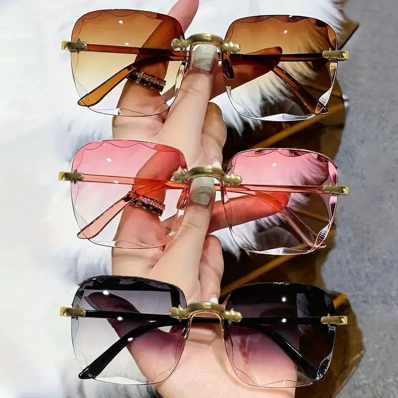 3PCS Square Rimless Sunglasses Set UV400 Women Men