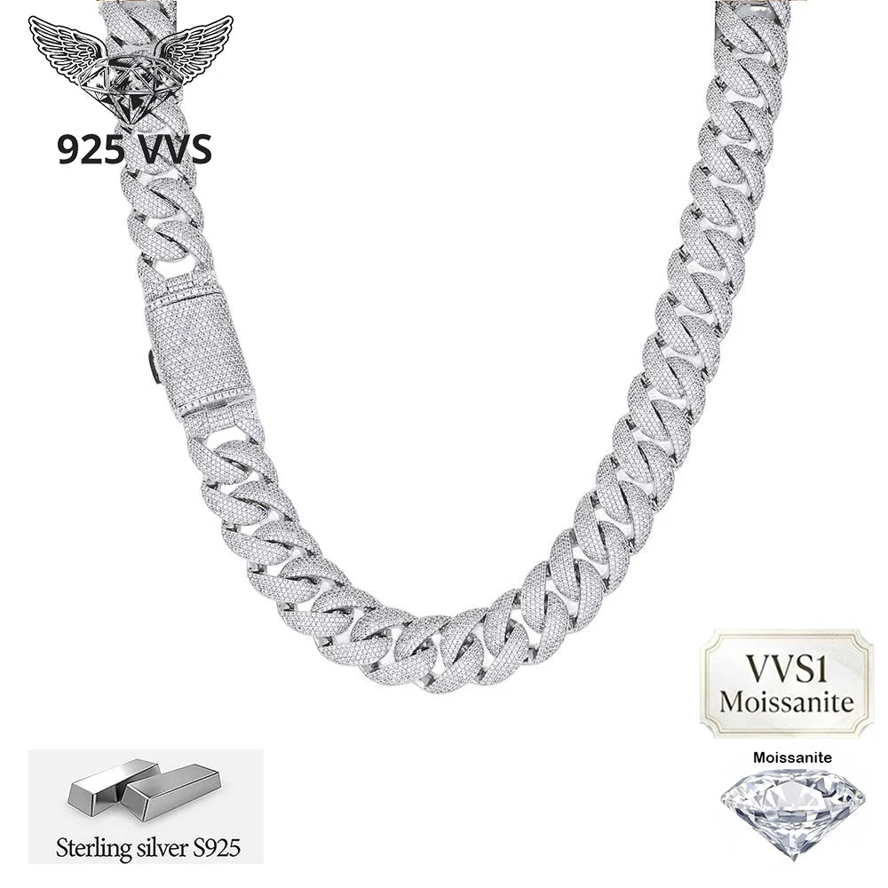 Thick 22mm Inlaid With 5 Rows Rivieras in VVS1 Moissanite Cuban Link Necklace Iced Out 925 Sterling Silver Fine Men's Necklace
