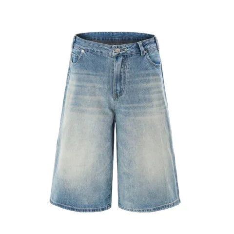 Men's Lightning Crack Denim Shorts – Baggy Wide Leg