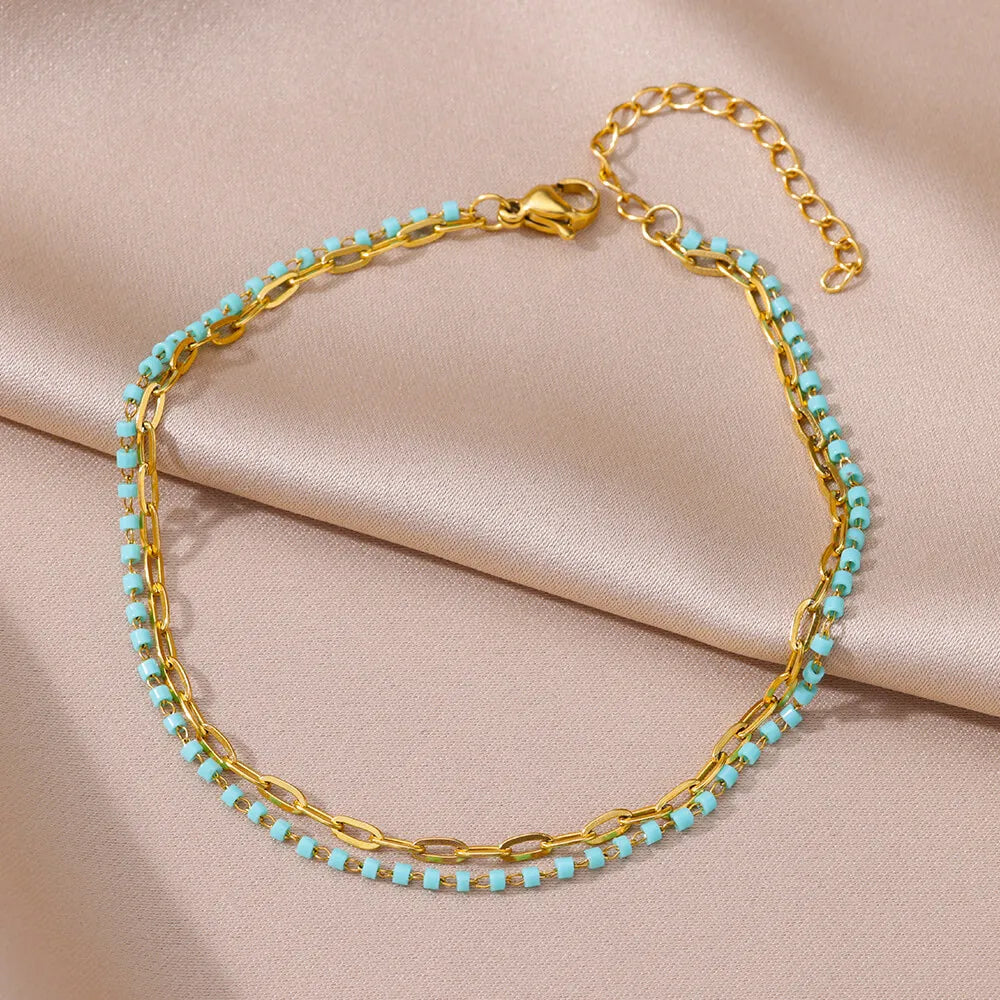 Gold Pearl Chain Anklet – Stainless Steel Beach Bodychain