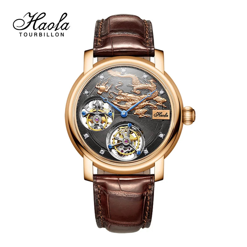 18K Double Tourbillon Watch Diamond Hour Markers