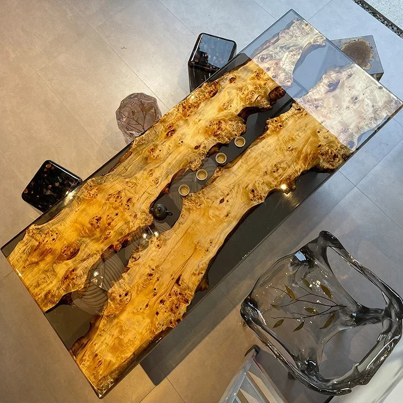 Teglex Epoxy Crystal Coffee Table | Live-Edge Solid Walnut & Rosewood
