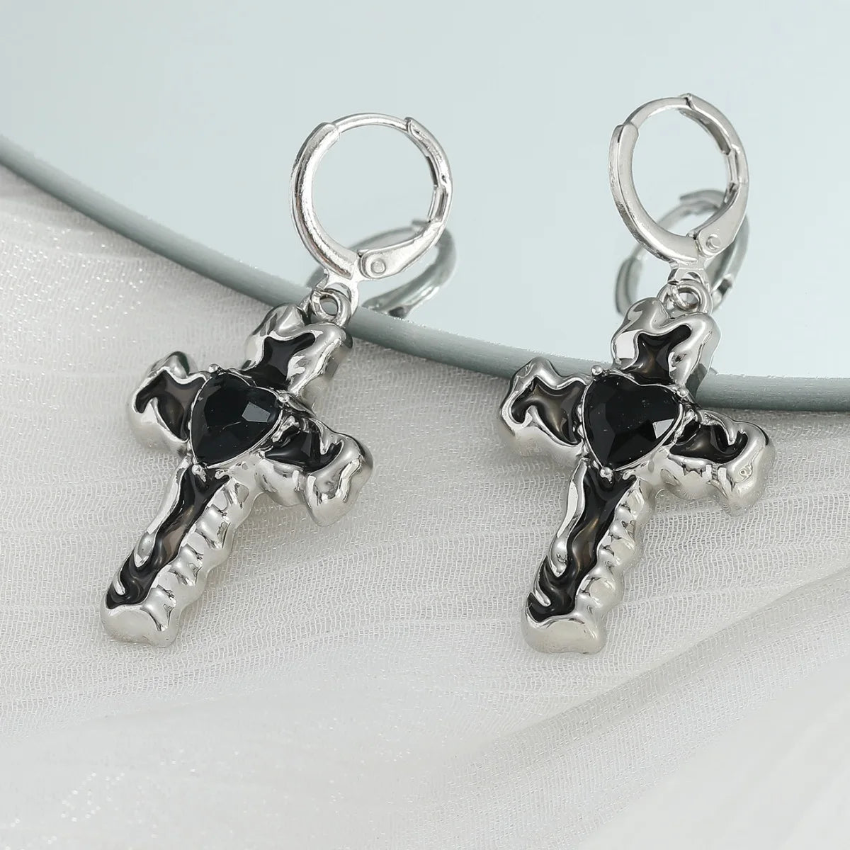 Silver Star & Opal Heart Hoop Earrings Women
