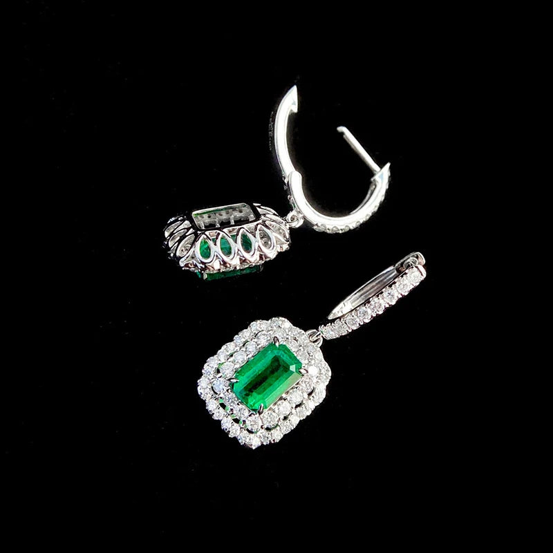 18K White Gold Earrings Natural Emerald Gemstone Earrings Luxury Diamond Jewelry
