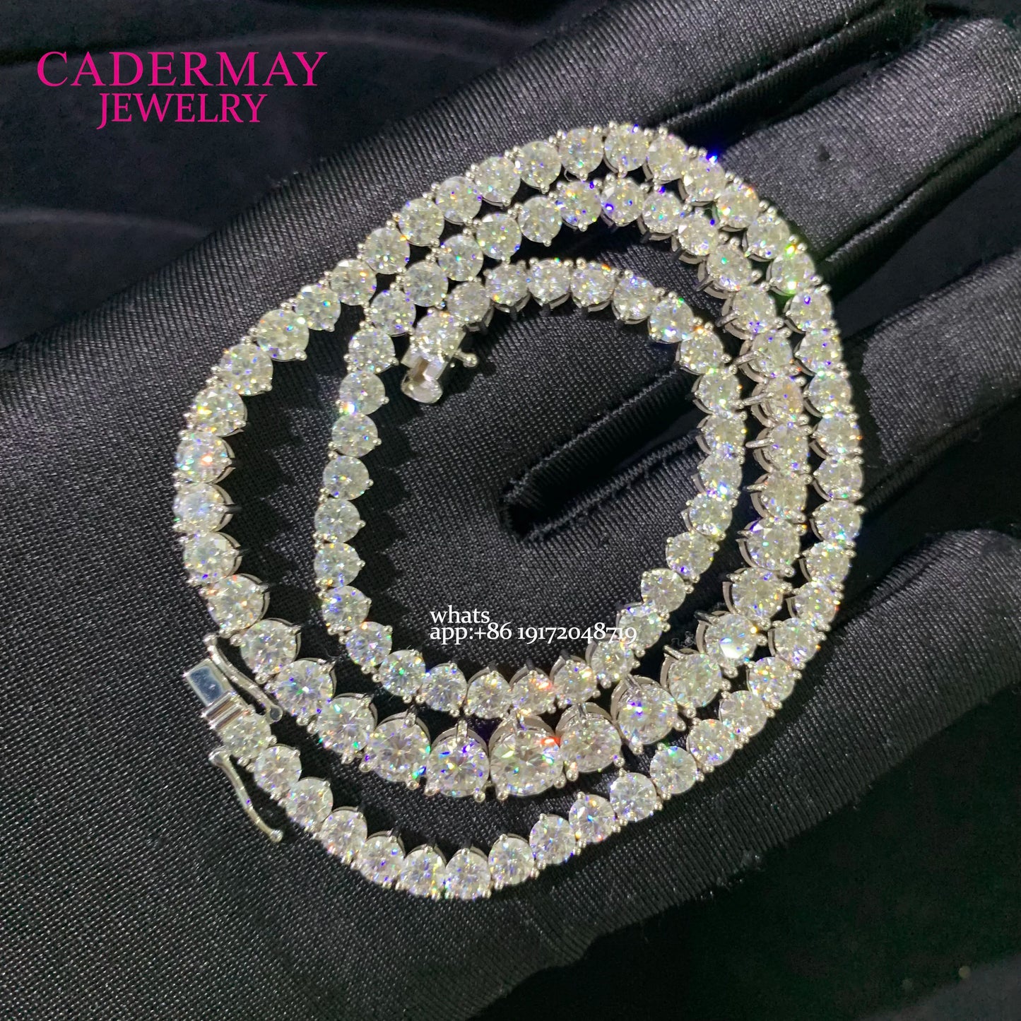 Cadermay Jewelry18k White Gold V-shaped 4mm-6.5mm D VVS1 Moissanite Tennis Necklace for Women Wedding Party Christmas Gift