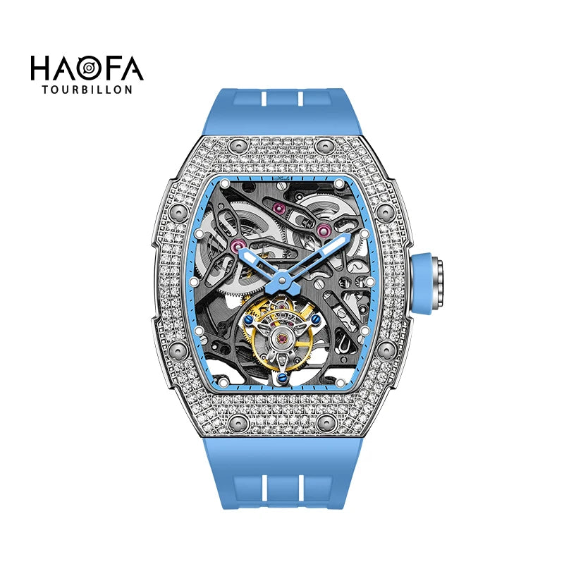 Haofa 1901 Skeleton Automatic Tourbillon Movement Watch For Men Luxury Diamond Case Mechanical Tourbillon Sapphire Mens Watch