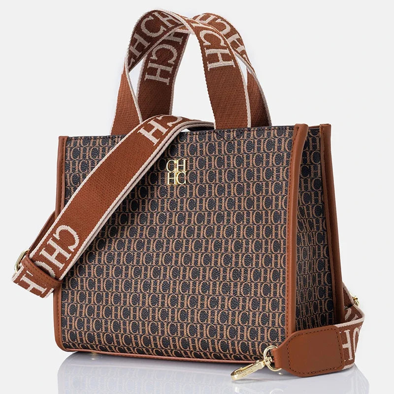 Monogram Print Metal Logo Women's Luxury Handbag