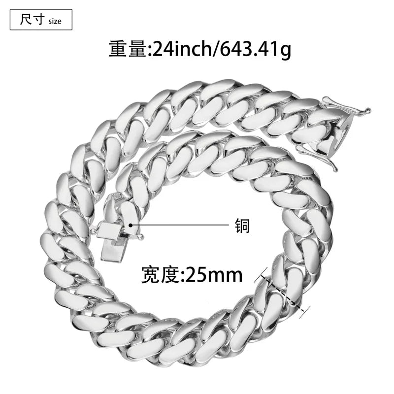 25mm Rhombus Cuban Link Chain Necklace Hip Hop