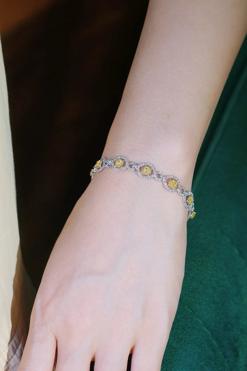 KUGG 100% 18K White Gold Bracelet Luxury Elegant Style Real Natural Yellow Diamond Bracelet for Women High Party Jewelry