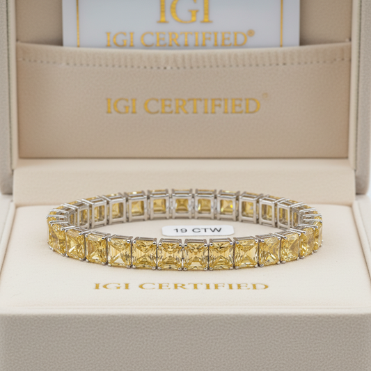 Radiant Shape Yellow Lab Grown Diamond Tennis Bracelet 14k White Gold 19CTW VS-VVS